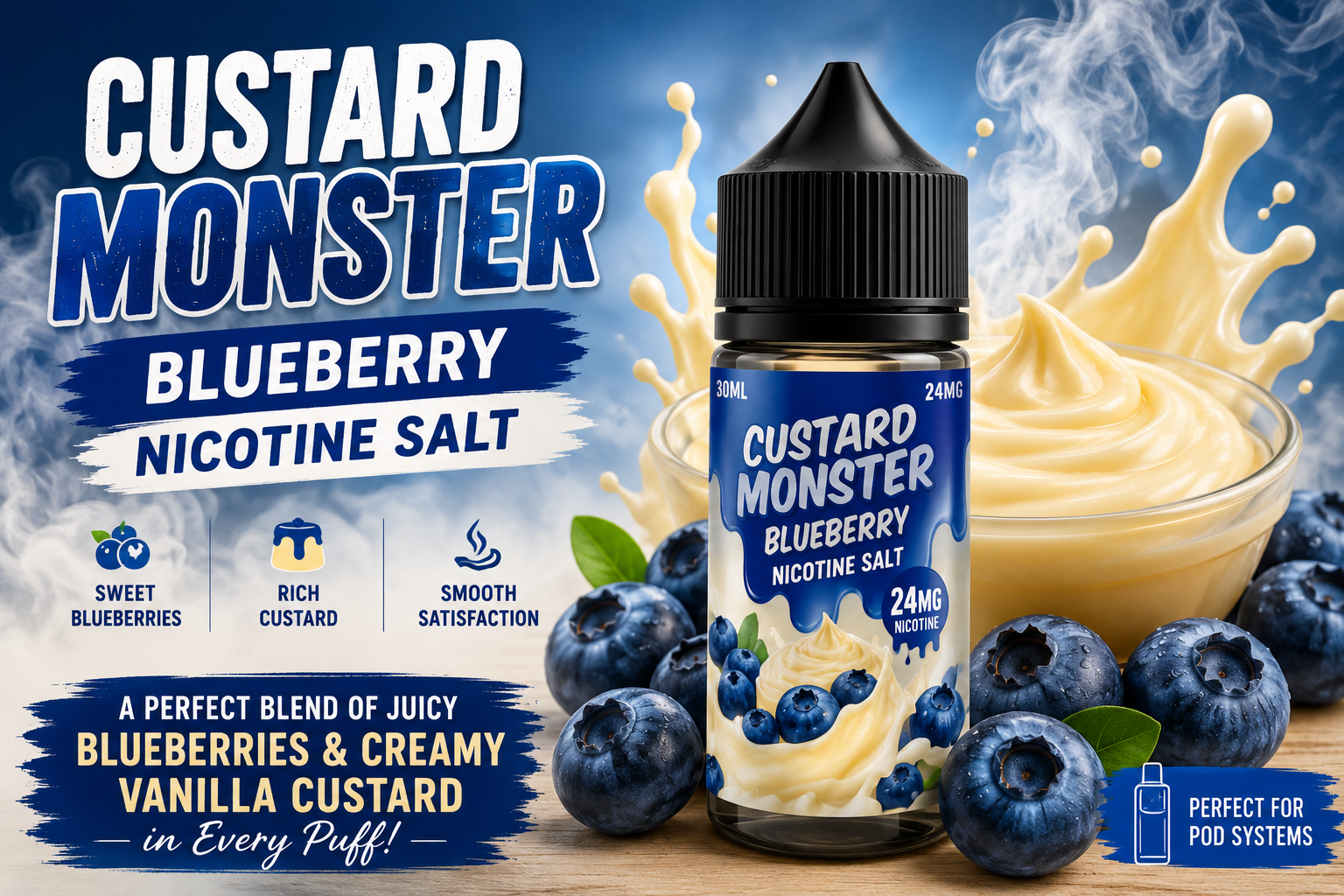 Home 17 Custard Monster Blueberry Nicotine Salt