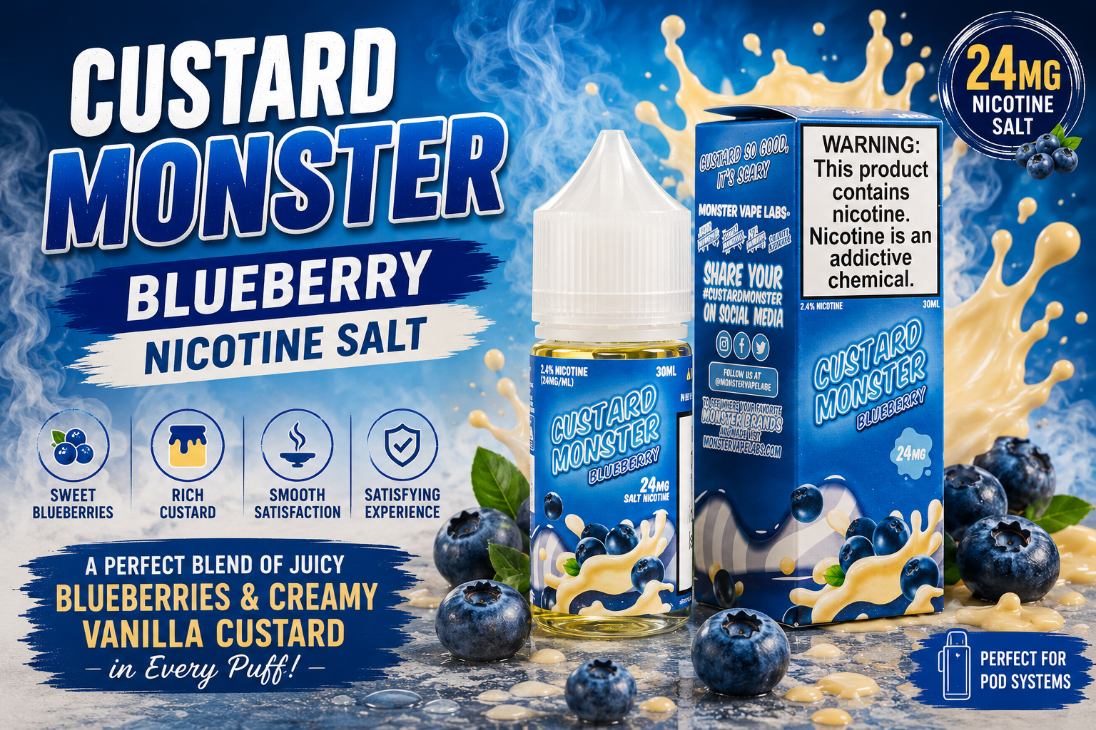Home 17 Custard Monster Blueberry Nicotine Salt